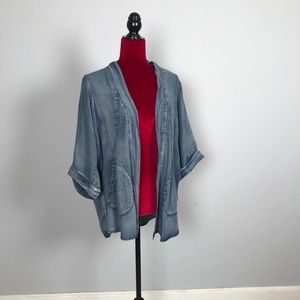 Very soft denim jacket-  say small but fits like a large